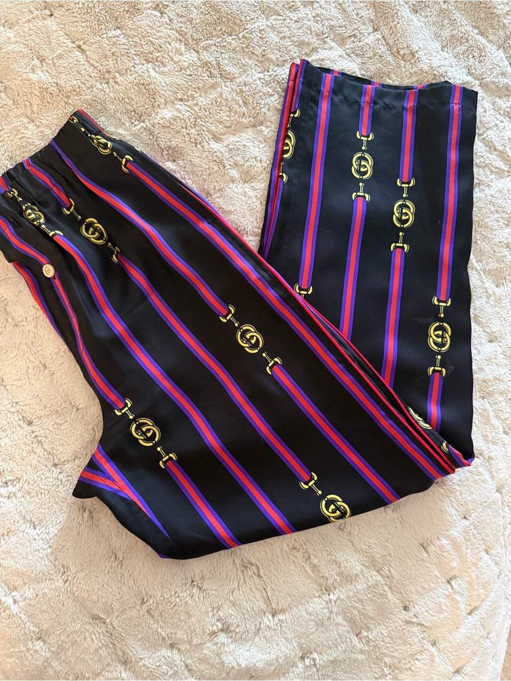 Gucci Garden 100% silk Black Striped Elastic-Waist Satin Pants Stripes xs